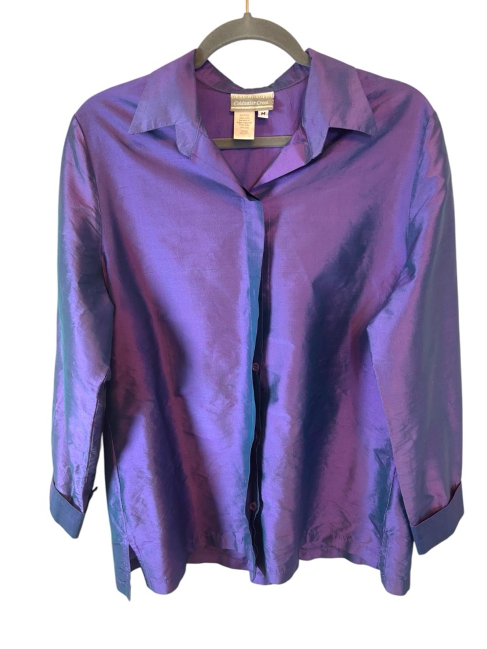 Coldwater Creek Shimmering Purple Button-Up Blouse 100% silk Size Medium